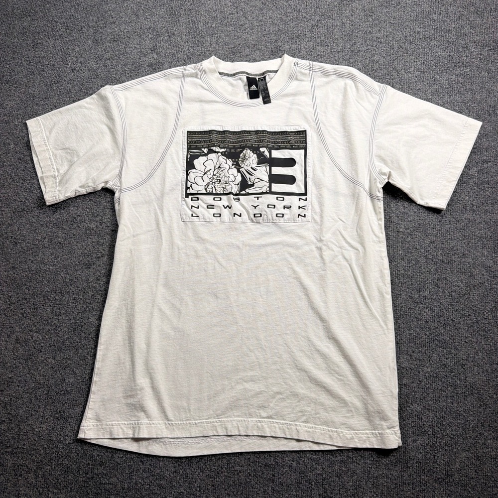 Adidas SuperHer Graphic T-Shirt Women Small Off-White Boston New York London HDY